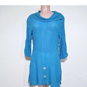 Soft Surroundings Crinkle Gauze Tunic Top Turquoise 3/4 Roll Tab Slv